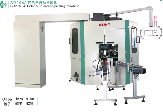 Machine d'impression sérigraphique UV automatique pour pots/bouchons ronds 3 couleurs, 60 pièces/min