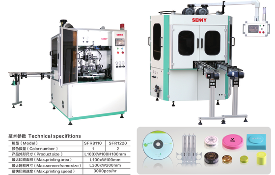 Machine à imprimer à écran plat conçue pour imprimer sur des tubes en plastique, des boîtes rondes et des bouchons avec alimentation automatique et durcissement par rayons UV
