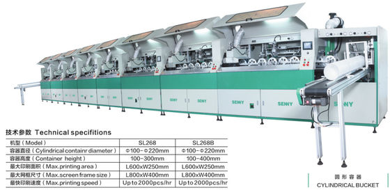 600*250mm 2000pcs/Hr Machine d'impression à écran multicolore pour seau cylindrique