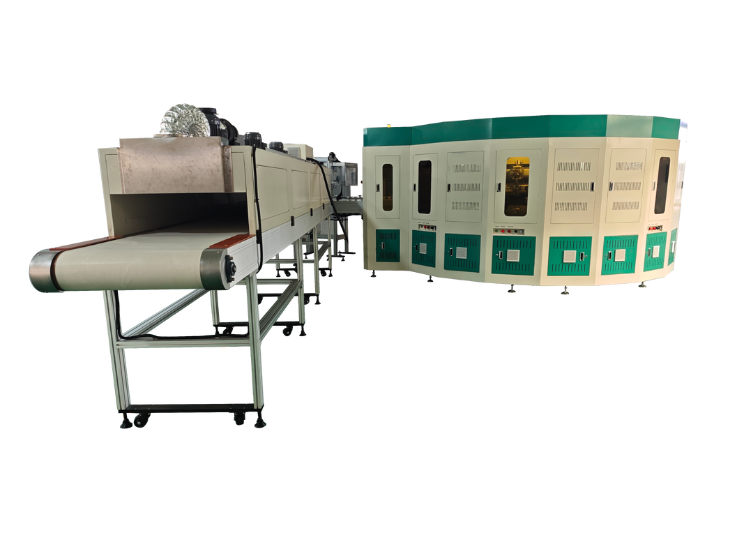 Machine de sérigraphie IR + UV pour bouteilles en verre CNC, 6 couleurs, avec servomoteur jusqu'à 55 pièces/min