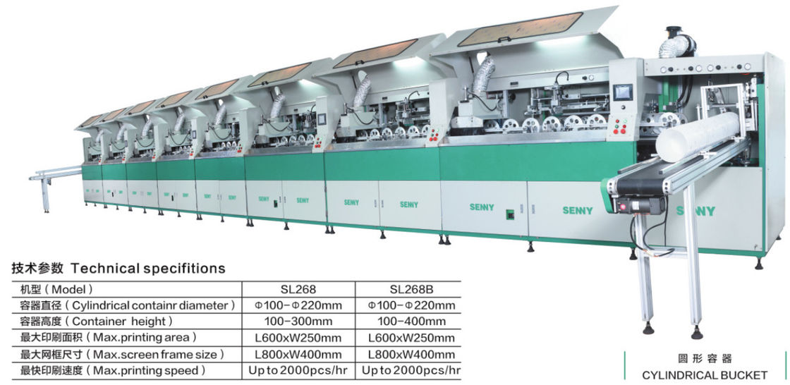600*250mm 2000pcs/Hr Machine d'impression à écran multicolore pour seau cylindrique